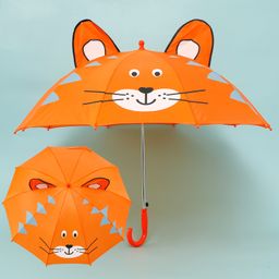 Kids Umbrella with J Shaped Handle & Cat Print - Orange-image-65