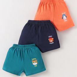 Simply Sinker Knit Knee Length Shorts with Animal Print Pack of 3 - Orange Navy Blue & Green-picture-12
