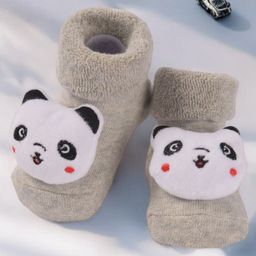 Yellow Bee Cotton Panda Designed Socks - Grey-2