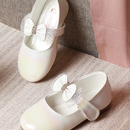 Mine Sole Stones Embellished Bow Designed Mary Jane Ballerinas - White-image-80