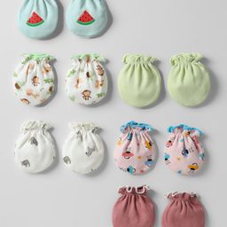 Ben Benny 100% Cotton Knit Mittens with Animal & Fruit Print Pack of 6 - Multicolor-picture-23