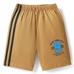 Taeko Single Jersey Knit Knee Length Shorts with Text Print & Tape Detailing - Gold-image-66