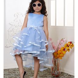 Toy Balloon Kids Net Sleeveless Bow Applique Detailed Layered High Low Dress - Sky Blue-image-72