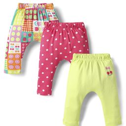 Babyhug Cotton Knit Full Length Fruit & Polka Dot Printed Diaper Leggings Pack of 3 - Multicolor-image-40