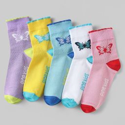 Pine Kids Cotton Knit Ankle Length Socks with Butterfly Design Pack of 5 (Color May Vary)-image-20