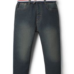 Babyhug Denim Full Length Washed Jeans With Stretch & Belt - Navy Blue-image-9
