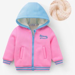 Mark & Mia Full Sleeves Hooded Fur SweatJacket with Pocket & Text Embroidery - Pink-picture-4