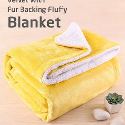 Zoe Ultra-Soft Double Layered Flannel Sherpa Reversible Blanket - Yellow| Cozy Winter Throw for Babies & Kids| Hypoallergenic Material| Baby Safe Material-image-68
