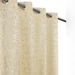 Aura Cream & Gold Toned 2 Pieces Floral Printed Room Darkening Velvet Long Door Curtains-picture-33