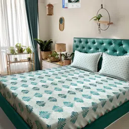 KLOTTHE Green Floral Printed Cotton 400 TC King Bedsheet Sets 2.5 m x 2.25 m-image-74