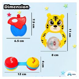 FunBlast Colourful Attractive Sound Rattles & Teether for Babies  3 Pcs Multicolor image 3
