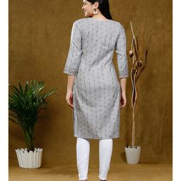 True Shape Three Fourth Sleeves Abstract Printed Maternity Kurta With Nursing Access - Grey image 4