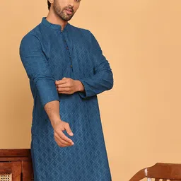 Jompers Thread Work Mandarin Collar Pure Cotton Straight Kurta-image-4