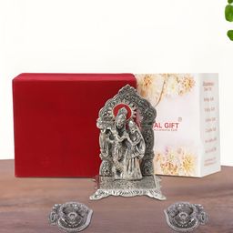 INTERNATIONAL GIFT pooja & home dcor Silver-Toned Religious Idol Showpiece With 2 Diya-image-8