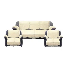 Kuber Industries Cream 16 Pieces Floral-Printed Waterproof & Flexible 5-Seater Sofa Cover-image-27