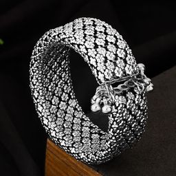 ATIBELLE Silver Plated Floral Shaped Textured Bangle-47