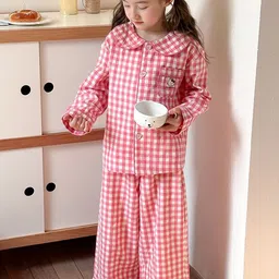 LULU & SKY Girls Checked Pure Cotton Night suit-image-33