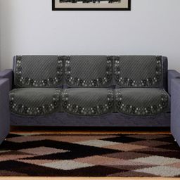 RUBOXA Grey & Off White Printed Velvet Sofa Cover-image-112