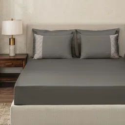 SANSAAR A DDECOR BRAND LIVE CONSCIOUSLY Grey Solid Cotton 3 Piece Bedding Set-image-93