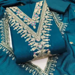 Mitera Embroidered Art Silk Unstitched Dress Material-image-24