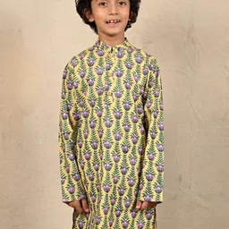 Anthrilo Boys Floral Printed Mandarin Collar Pure Cotton Straight Kurta-21