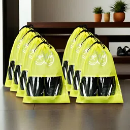 Aura Yellow Pack Of 8 Printed Water Resistant Shoes Organisers-0