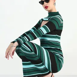 SHOWOFF Women Striped Bodycon Maxi Dress-picture-38