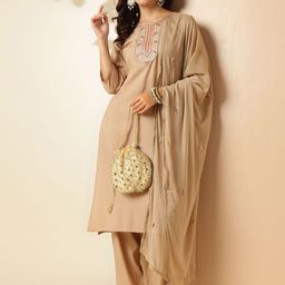 Anouk Floral Embroidered Regular Straight Kurta with Trousers & Dupatta-image-97