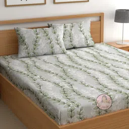 CHHAVI INDIA Grey & Green Striped Microfiber 210 TC Queen Bedsheet Set 2.50m x 2.25m-image-82