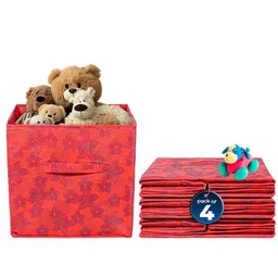 Kuber Industries Red & Blue 4 Pieces Floral Printed Storage Box Multi-Utility Organisers-10