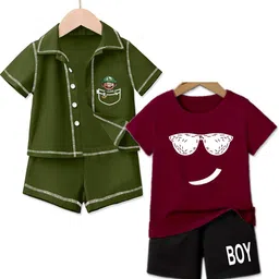 MITANSH Kids Pack Of 2 Printed Shorts Sleeves Shirt With Shorts & T-Shirt-5