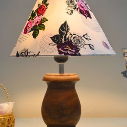 Decorcity Black Printed Wood Traditional Bell Shaped Table Lamp-34