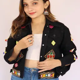 Prijam Women Embroidered Ethnic Denim Jacket-image-18
