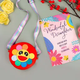 Archies Printed Sling Bag With Happy Daughters Day Greeting Card-44