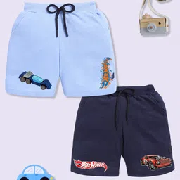 YK X Minute Mirth Boys Assorted Pack Of 2 Hot Wheels Printed Cotton Shorts-36