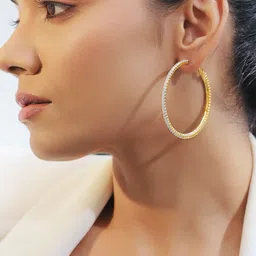 Rubans 18K Gold-Plated Brass Statement Round Big Hoop Earrings with Cubic Zirconia Details-picture-45