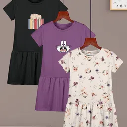 HELLCAT Pack Of 3 Girls Printed A-Line Dress-21