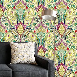 ArtzFolio Cream Colored & Green Printed UV Resistant Wallpaper-image-24