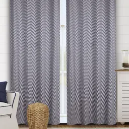 Saral Home Grey & Off White Set of 2 Geometric Black Out Door Curtain-18