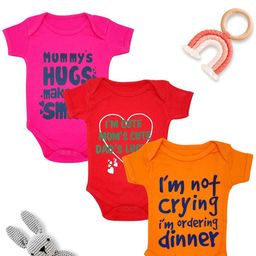 MYBABYTOWN Infants Pack Of 3 Printed Bodysuits-41