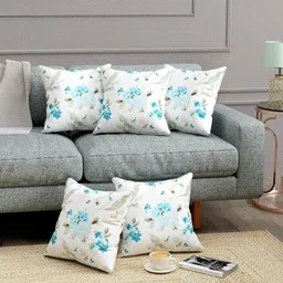 Trance Home Linen Blue & White Set of 5 Floral Square Cushion Covers-image-33