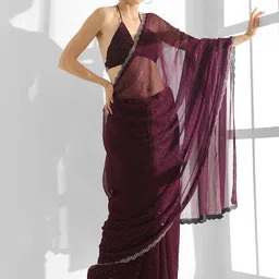Kalista Embellished Beads and Stones Pure Chiffon Saree-picture-31