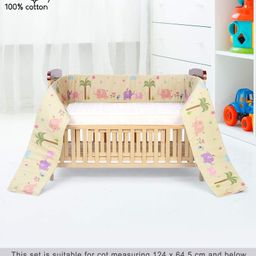 Babyhug 100% Cotton Crib Bumper Elephant Print Regular - Yellow (Cot not Included)-15