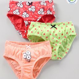 Babyoye Anti Bacterial Cotton Printed Panties Pack of 3 - Red Green Peach-image-102