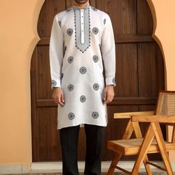 KRAFT INDIA LUXE Men Ethnic Motifs Embroidered Regular Chikankari Kurta with Trousers-image-19