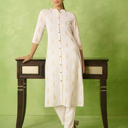 Anouk Geometric Printed Mandarin Collar Pure Cotton Straight Kurta-image-34