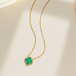 MEENAZ Stainless Steel Gold-Plated Artificial Stones Studded Minimal Clover Chain-51