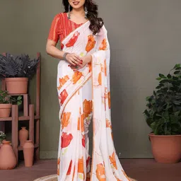 yourwish Floral Printed Embroidered Pure Georgette Saree-picture-47