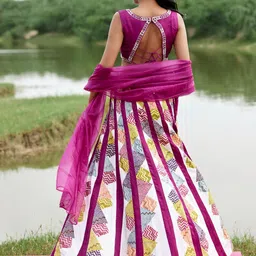 AMROOD Embroidered Sequinned Block Print Ready to Wear Lehenga & Blouse With Dupatta image 3