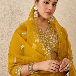 Indo Era Women Ethnic Motifs Embroidered Kurta With Trousers & Dupatta Kurta Sets-picture-10